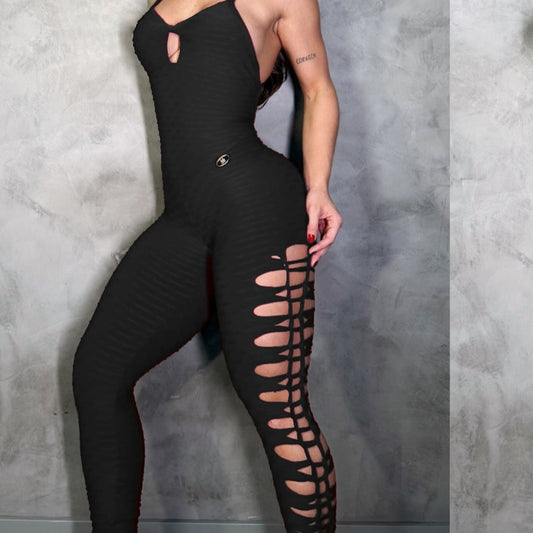 SCRUNCH BOOTY BLACK WAVE RIPPED JUMPSUIT, NO RETURN