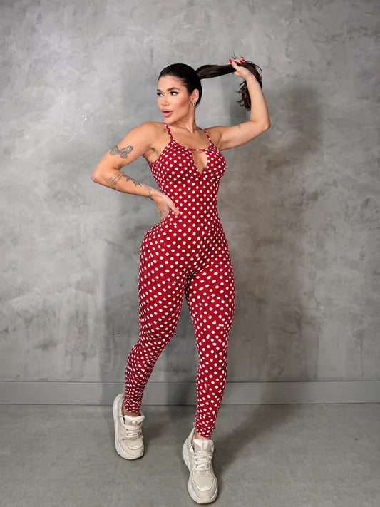 SCRUNCH BOOTY RED POLK DOTS GABBY JUMPSUIT, NO RETURN