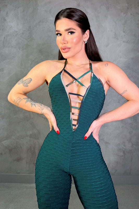 SCRUNCH BOOTY GREEN WAVE AND CAMOUFLAGE DETAIL JUMPSUIT, NO RETURN