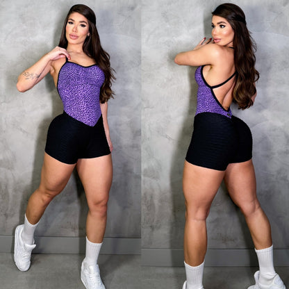 SCRUNCH BOOTY PURPLE TEETH SHORTS JUMPSUIT