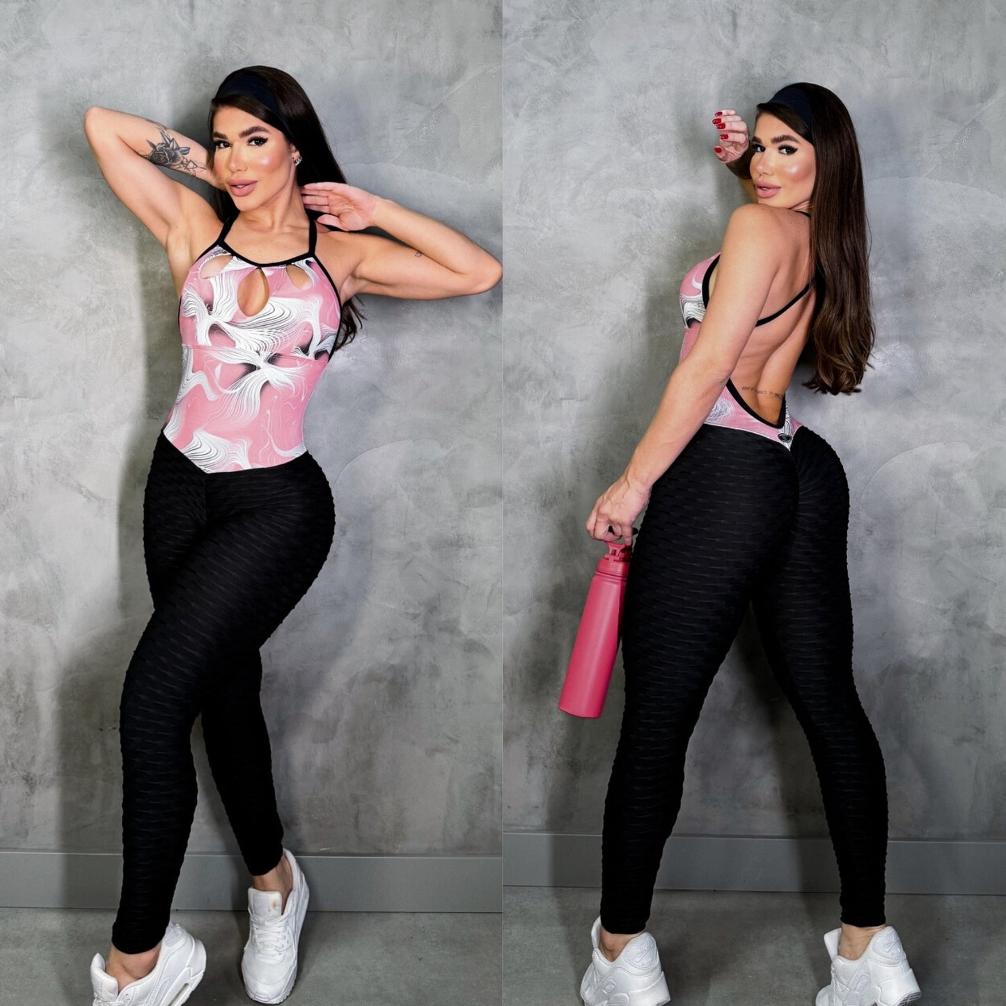 SCRUNCH BOOTY BLACK WAVE AND LIGHT PINK DETAIL JUMPSUIT NO RETURN