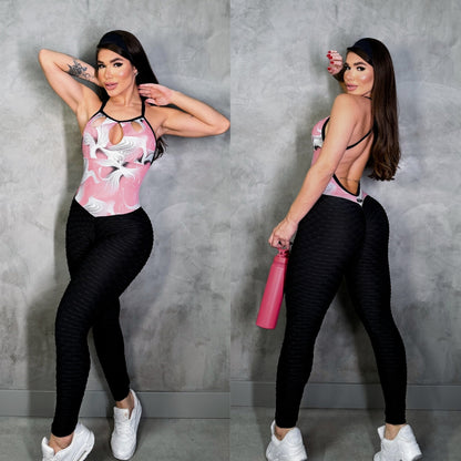 SCRUNCH BOOTY BLACK WAVE AND LIGHT PINK DETAIL JUMPSUIT NO RETURN