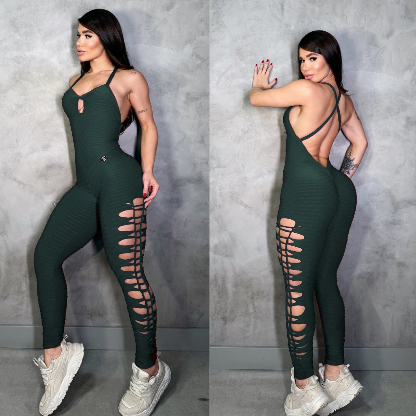 SCRUNCH BOOTY GREEN WAVE RIPPED JUMPSUIT, NO RETURN