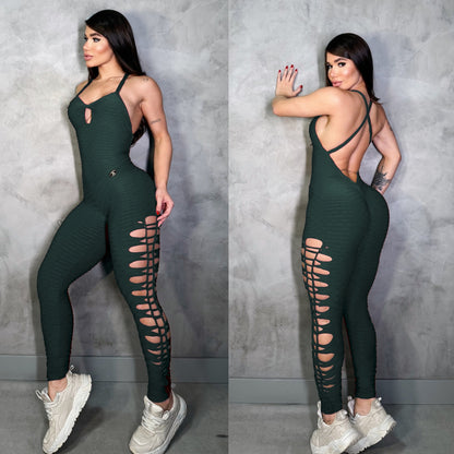 SCRUNCH BOOTY GREEN WAVE RIPPED JUMPSUIT, NO RETURN