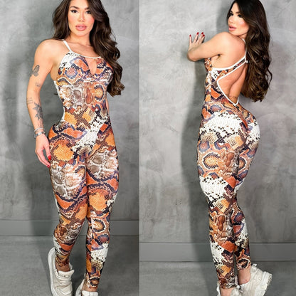 SCRUNCH BOOTY ORANGE SNAKE JUMPSUIT, NO RETURN