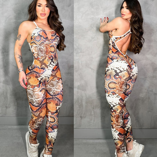 SCRUNCH BOOTY ORANGE SNAKE JUMPSUIT