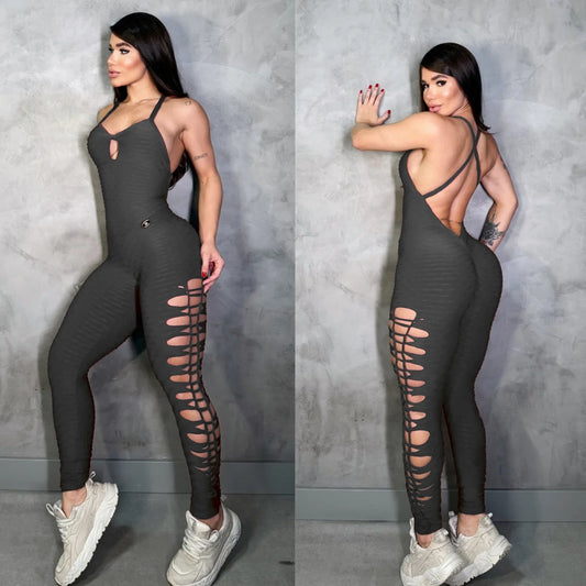 SCRUNCH BOOTY GRAY WAVE RIPPED JUMPSUIT, NO RETURN