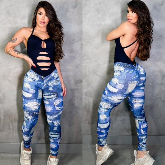 SCRUNCH BOOTY FAKE JEANS AND RIPPED JUMPSUIT