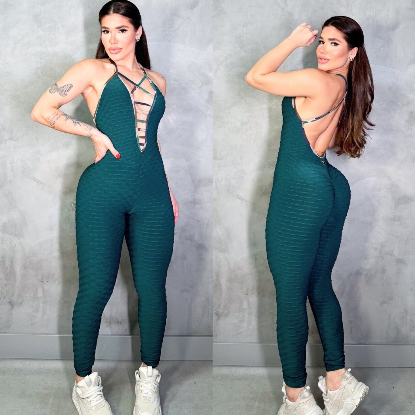 SCRUNCH BOOTY GREEN WAVE AND CAMOUFLAGE DETAIL JUMPSUIT, NO RETURN