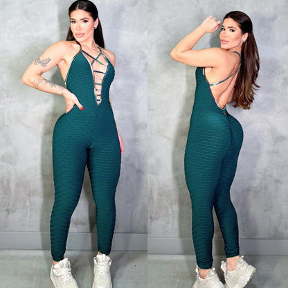 SCRUNCH BOOTY GREEN WAVE AND CAMOUFLAGE DETAIL JUMPSUIT, NO RETURN