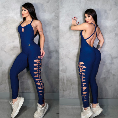SCRUNCH BOOTY NEVY BLUE WAVE  RIPPED JUMPSUIT,NO RETURN