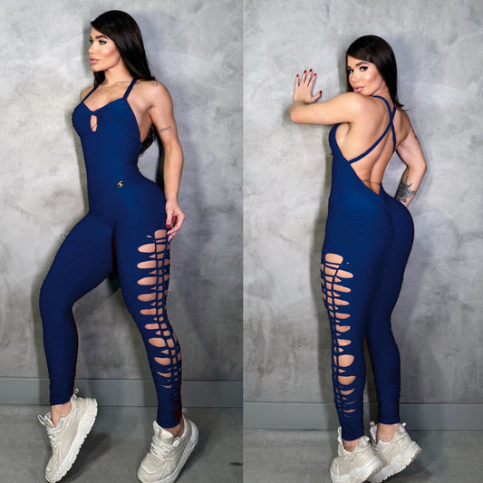 SCRUNCH BOOTY NEVY BLUE WAVE  RIPPED JUMPSUIT,NO RETURN