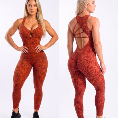 SCRUNCH BOOTY RED SMALL LEOPARD RINGS LUCY JUMPSUIT - NO RETURN