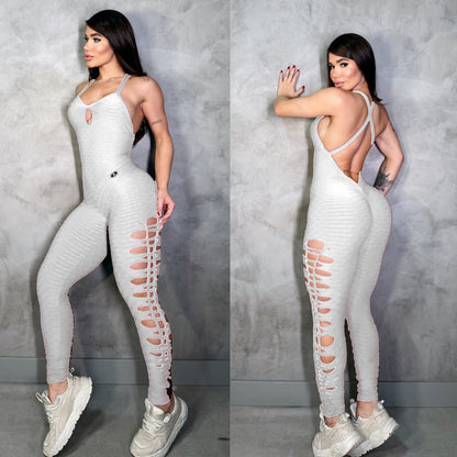 SCRUNCH BOOTY WHITE WAVE RIPPED JUMPSUIT, NO RETURN