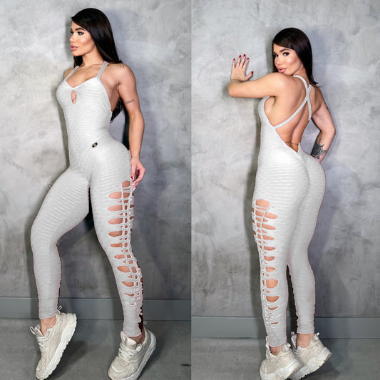 SCRUNCH BOOTY WHITE WAVE RIPPED JUMPSUIT, NO RETURN