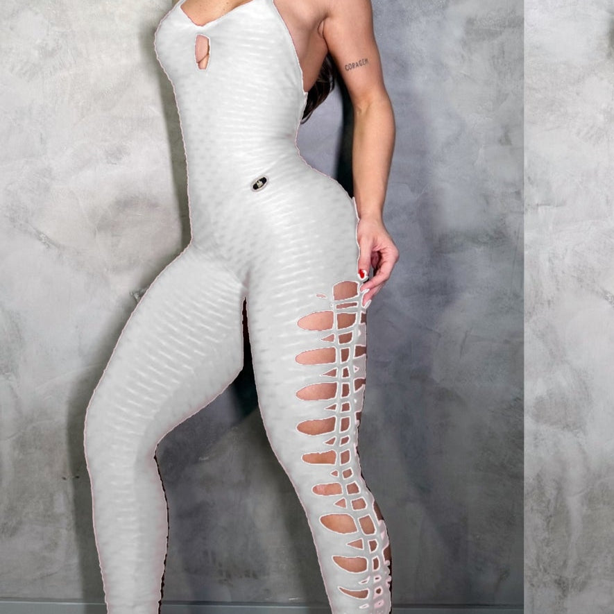 SCRUNCH BOOTY WHITE WAVE RIPPED JUMPSUIT, NO RETURN