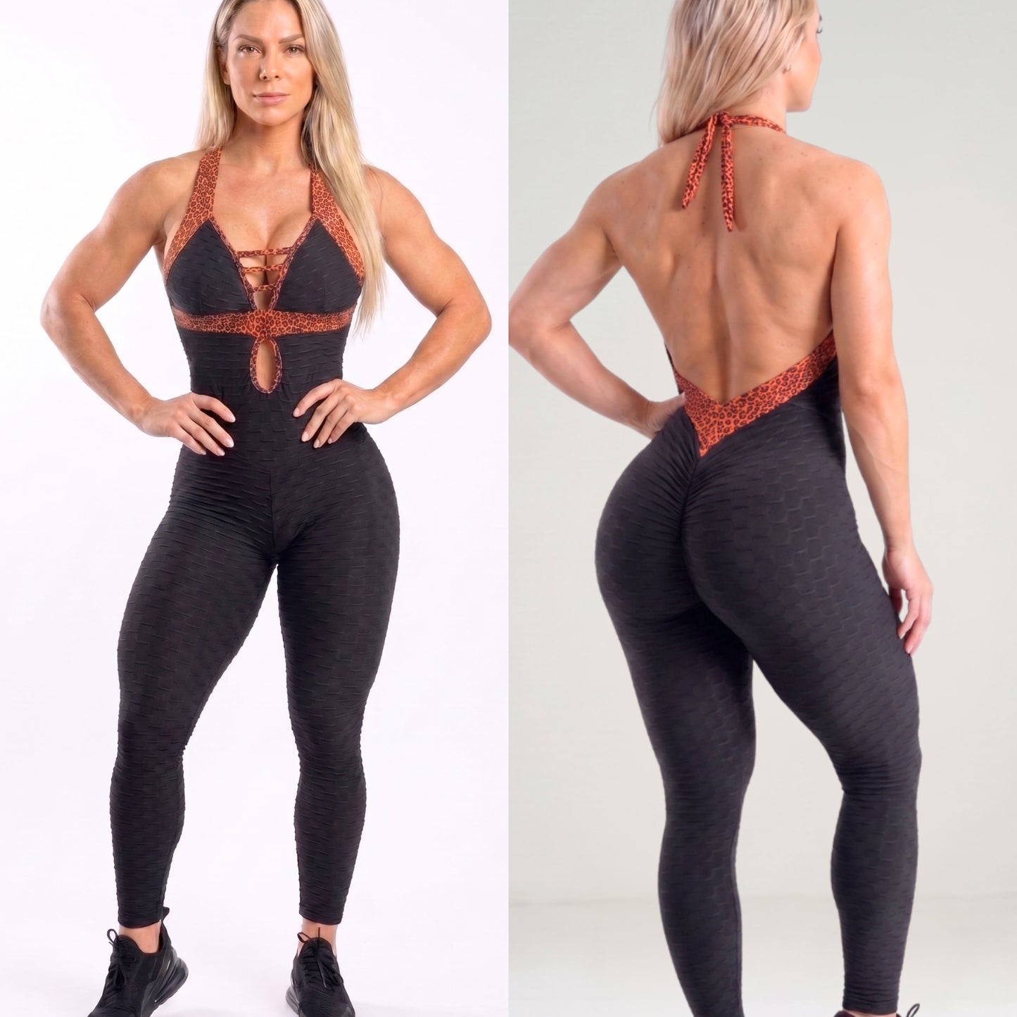 SCRUNCH BOOTY BLACK WAVE AND RED PRINT DETAILS SEXY BACK JUMPSUIT - NO RETURN