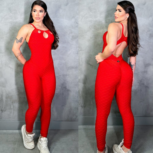 SCRUNCH BOOTY RED WAVE FRONT DETAIL JUMPSUIT, NAO TETURN