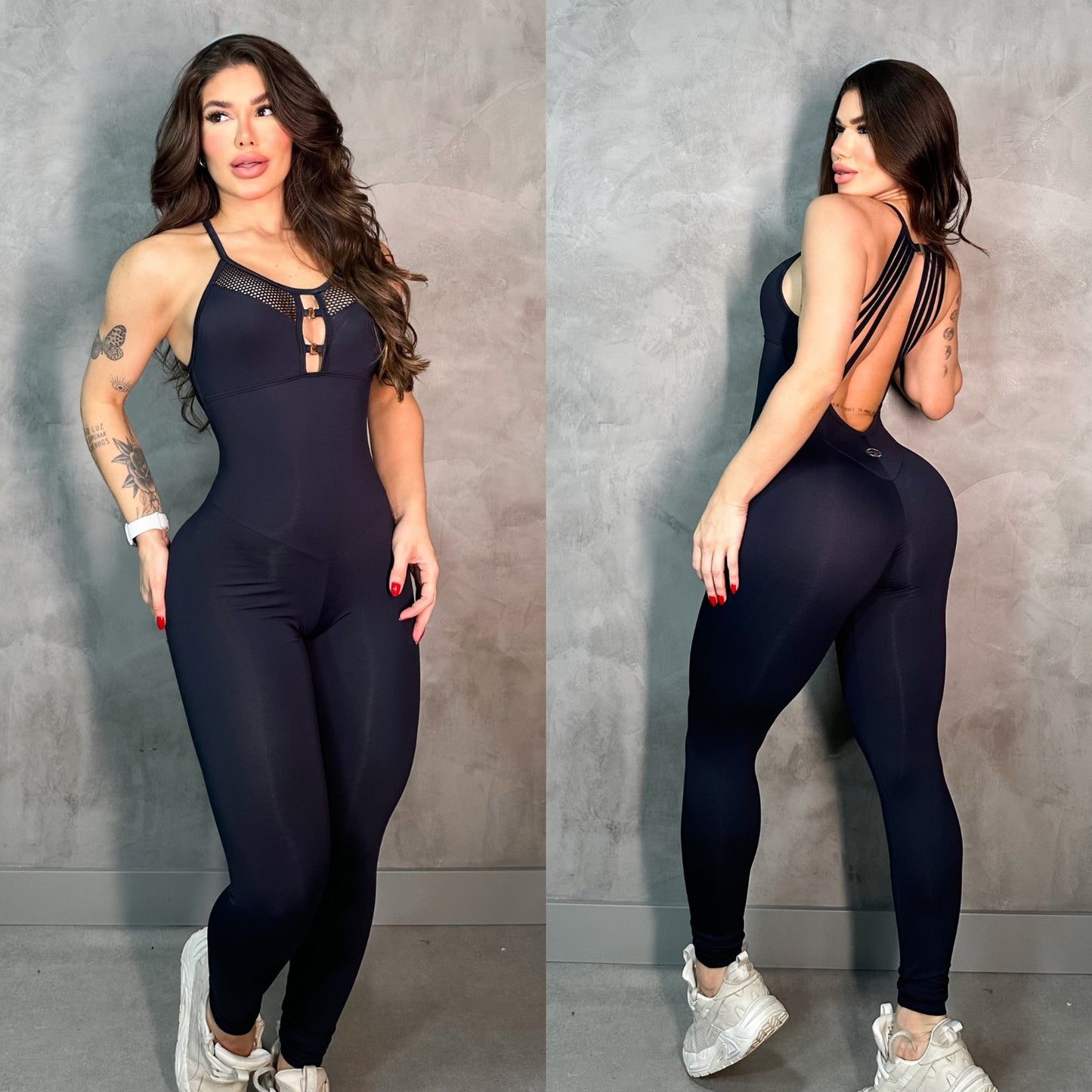 SCRUNCH BOOTY BLACK AND MASH DETAIL RINGS JUMPSUIT