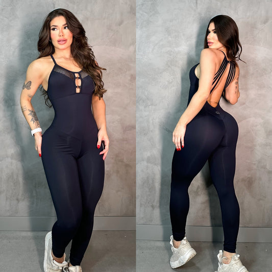 SCRUNCH BOOTY BLACK AND MASH DETAIL RINGS JUMPSUIT