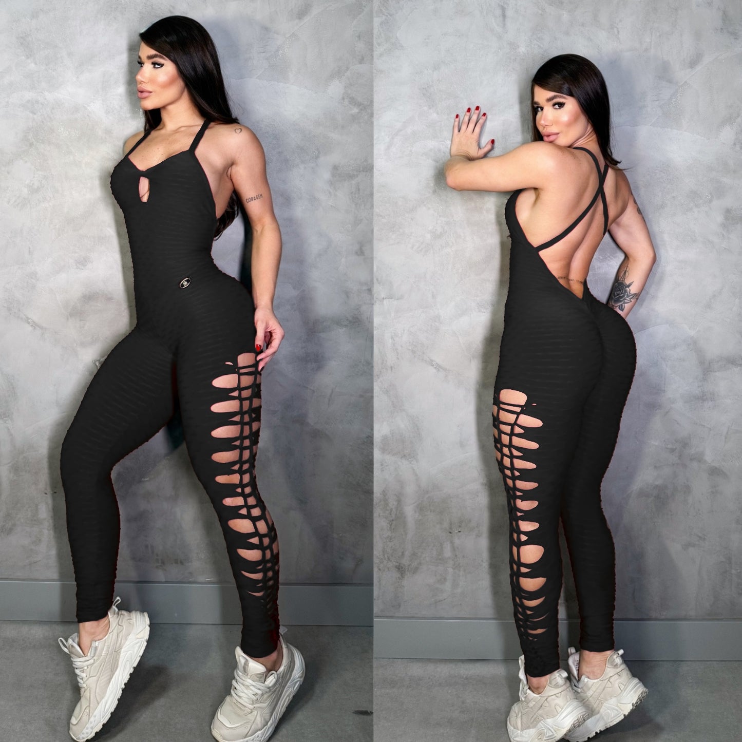 SCRUNCH BOOTY BLACK WAVE RIPPED JUMPSUIT, NO RETURN
