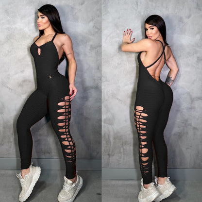 SCRUNCH BOOTY BLACK WAVE RIPPED JUMPSUIT, NO RETURN