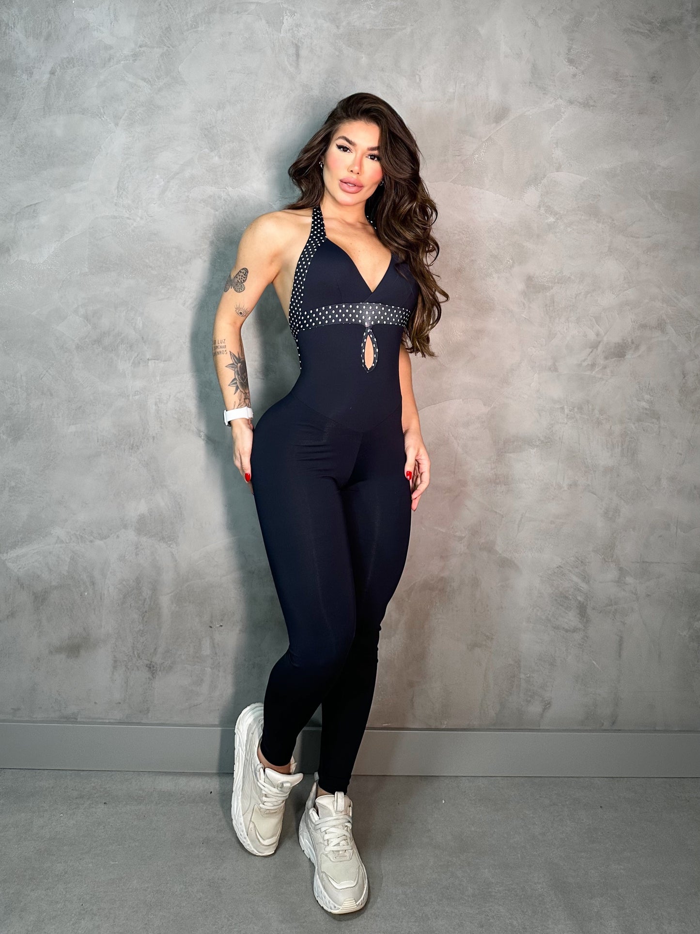 SCRUNCH BOOTY BLACK WAVE AND POLK DOTS DETAIL JUMPSUIT NO RETURN