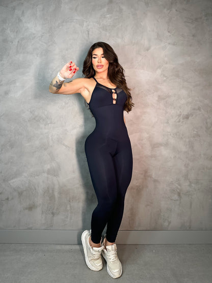 SCRUNCH BOOTY BLACK AND MASH DETAIL RINGS JUMPSUIT