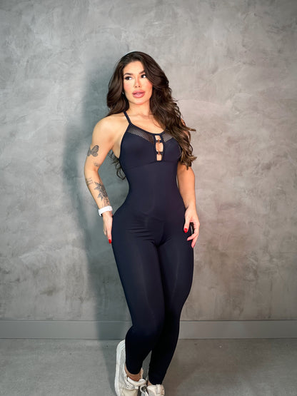 SCRUNCH BOOTY BLACK AND MASH DETAIL RINGS JUMPSUIT