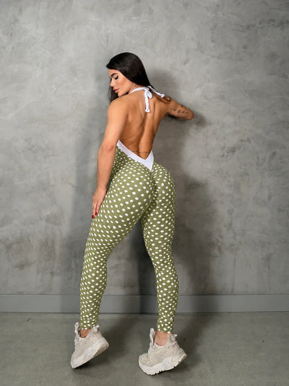 SCRUNCH BOOTY GREEN POLKS DOTS MONICA JUMPSUIT