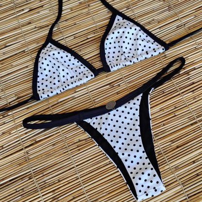 WHITE POLK DOTS AND BLACK DETAIL BIKINI - NO RETURN