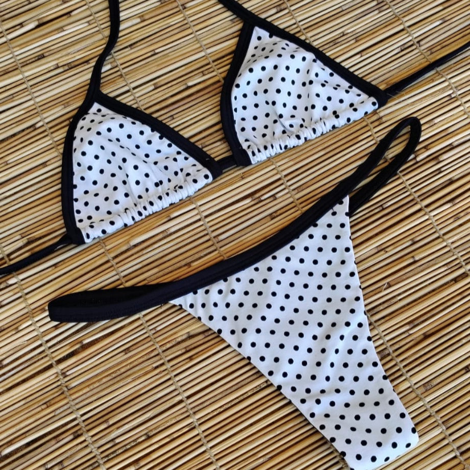WHITE POLK DOTS AND BLACK DETAIL BIKINI - NO RETURN