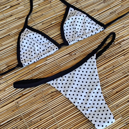 WHITE POLK DOTS AND BLACK DETAIL BIKINI - NO RETURN