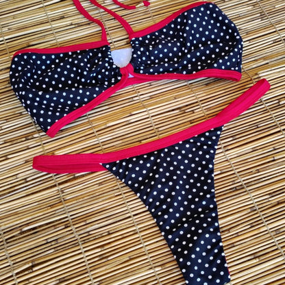 BLACK AND WHITE POLK DOTS THONG BIKINI - NO RETURN