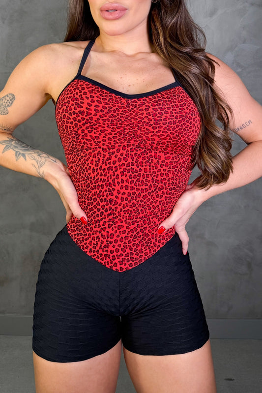 SCRUNCH BOOTY RED TEETH AND BLACK WAVE SHORTS JUMPSUIT