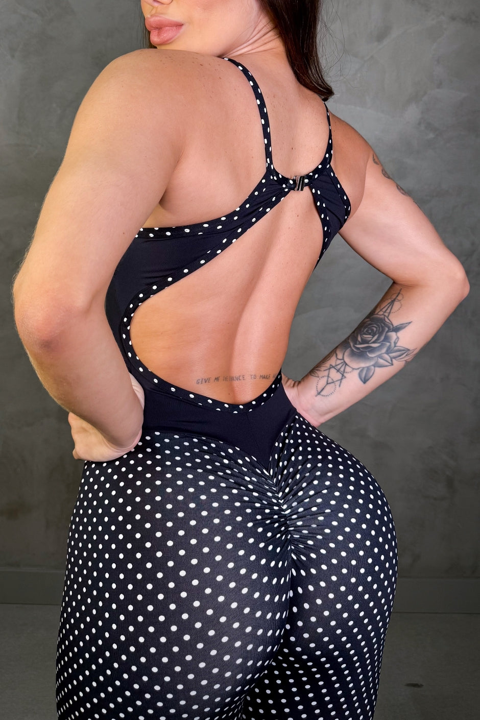 SCRUNCH BOOTY BLACK AND WHITE POLK DOTS GORGEOUS JUMPSUIT, NO REURN