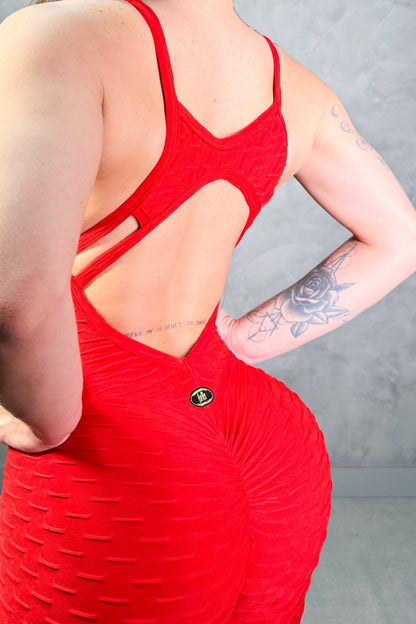SCRUNCH BOOTY RED WAVE FRONT DETAIL JUMPSUIT, NAO TETURN