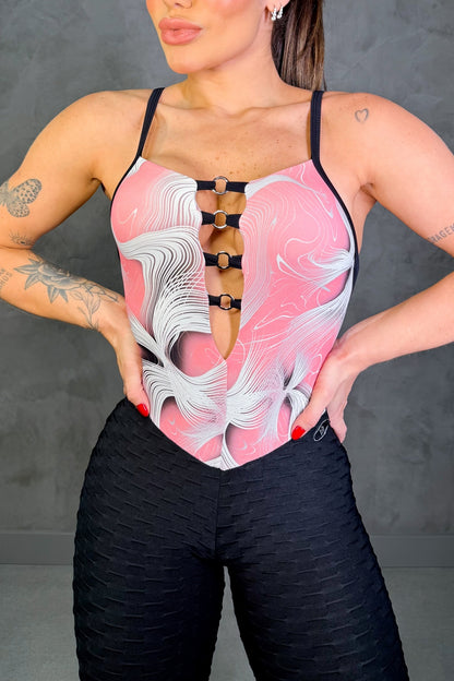 SCRUNCH BOOTY BLACK WAVE AND PINK PRINT DETAIL JUMPSUIT NO RETURN