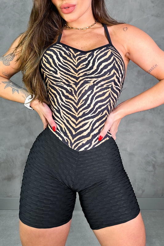 SCRUNCH BOOTY BLACK WAVE AND ZEBRA SHORTS JUMPSUIT