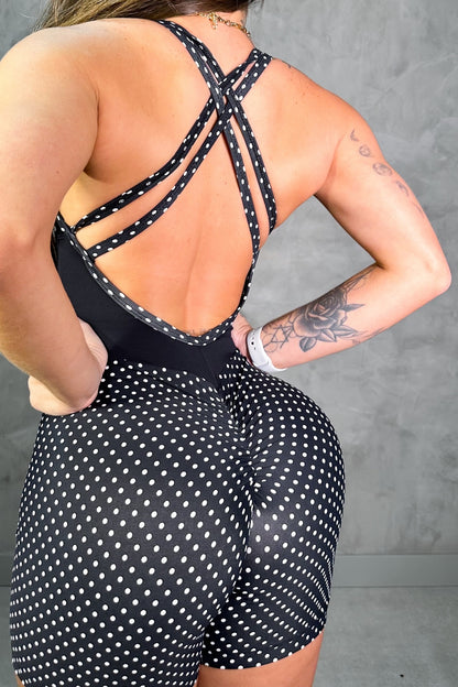 SCRUNCH BOOTY POLK DOT AND BLACK SHORTS JUMPSUIT