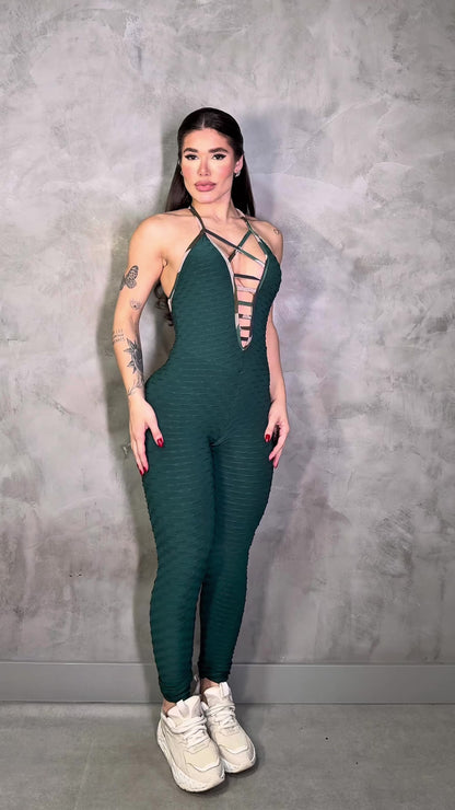 SCRUNCH BOOTY GREEN WAVE AND CAMOUFLAGE DETAIL JUMPSUIT, NO RETURN