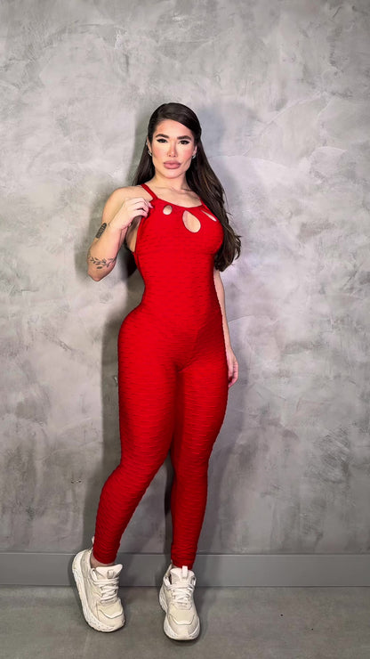 SCRUNCH BOOTY RED WAVE FRONT DETAIL JUMPSUIT, NAO TETURN