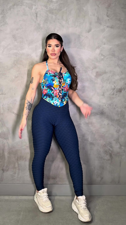 SCRUNCH BOOTY NAVY WAVE JUMP AND FLORAL SUIT