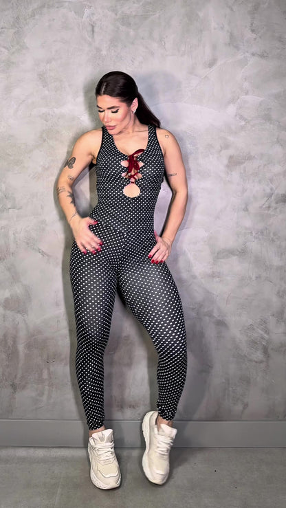 SCRUNCH BOOTY BLACK POLK DOTS JUMPSUIT