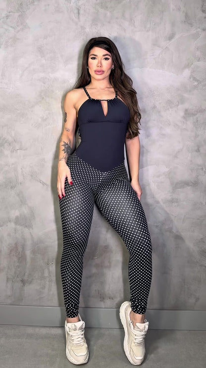 SCRUNCH BOOTY BLACK AND WHITE POLK DOTS GORGEOUS JUMPSUIT, NO REURN