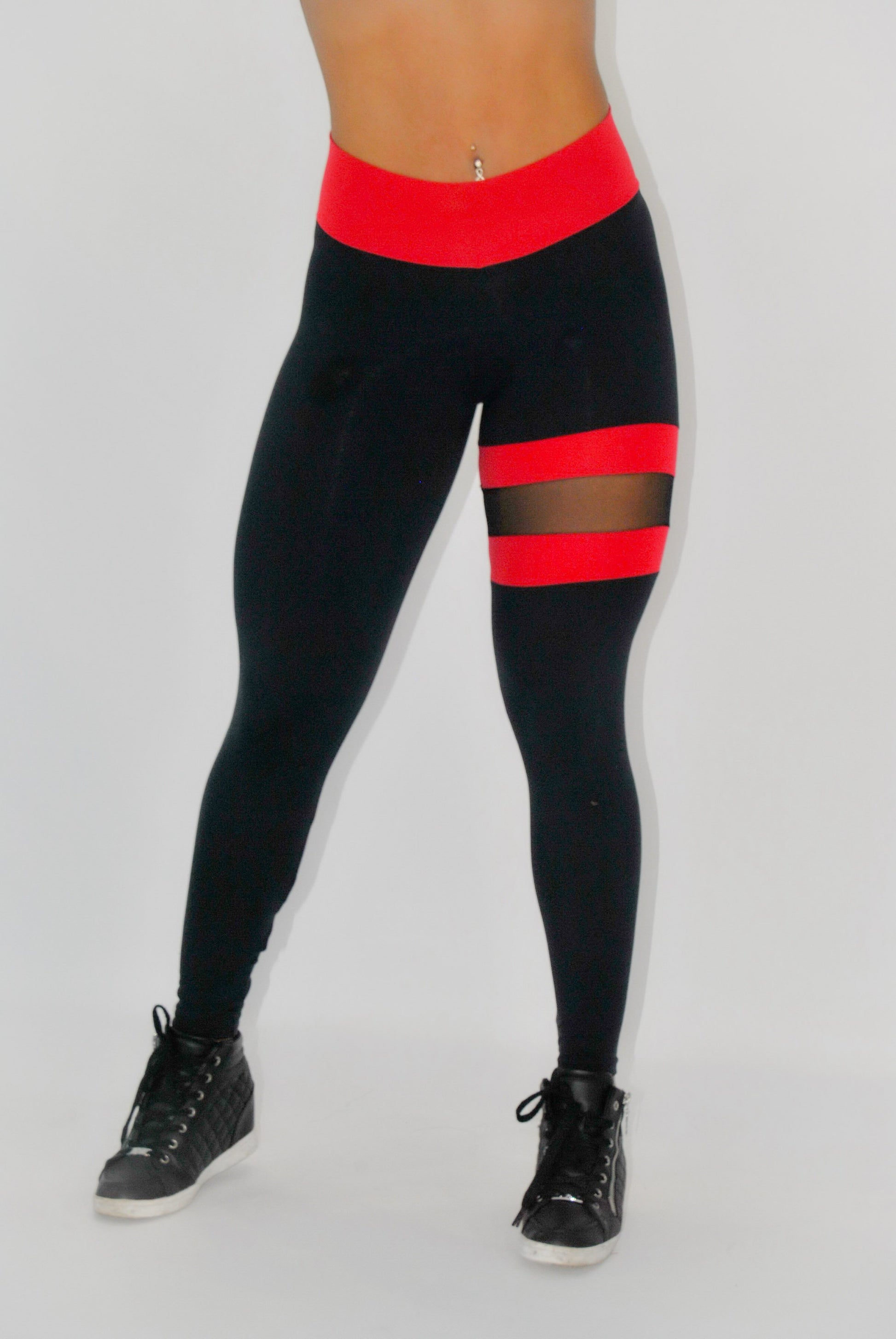 BUTT SCRUNCH LEG BAND RED AND BLACK LEGGINGS - Iris Fitness home of good quality leggings with really good prices